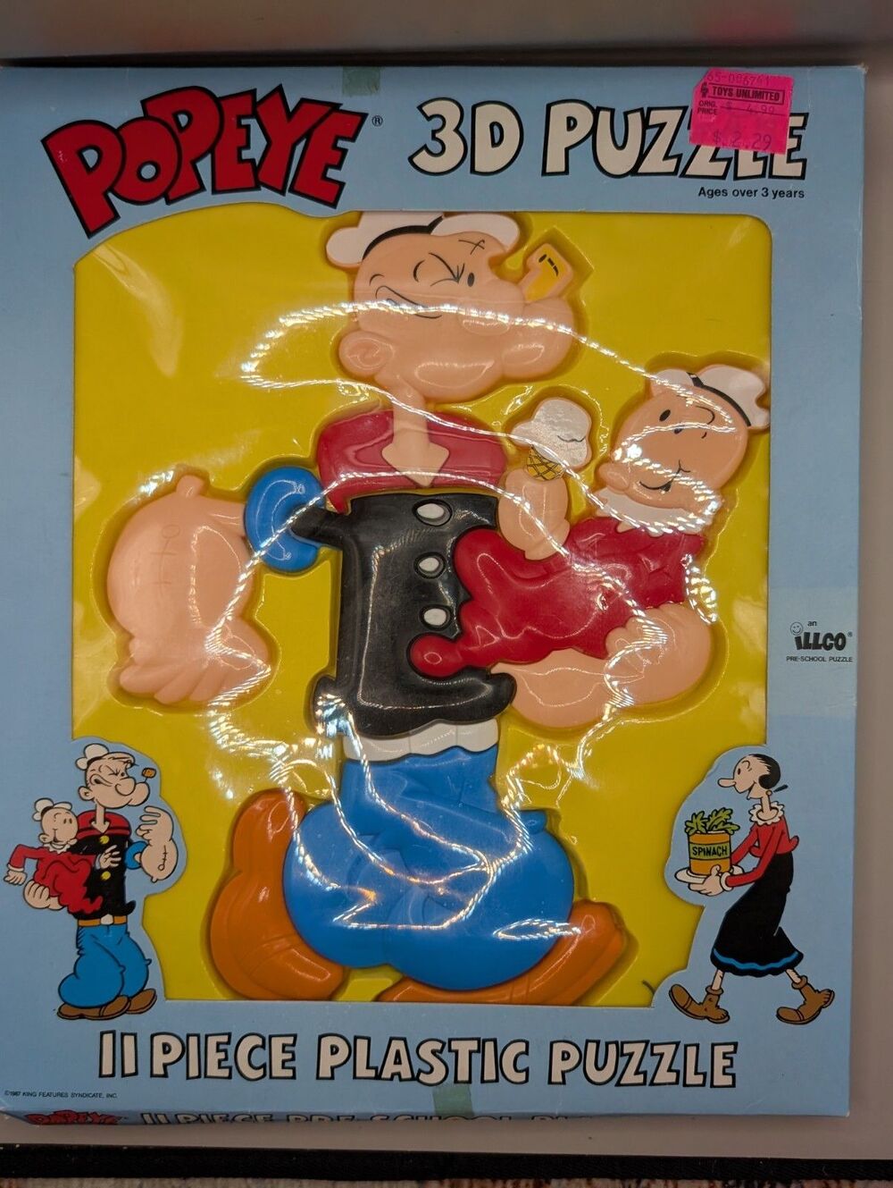 1987 Popeye & Olive Oil 3D Frame Tray Puzzle 11 Piece Jigsaw Retro Vintage Toy